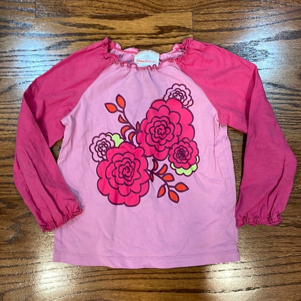 Hanna Andersson long sleeve floral ruffle cuff raglan tee